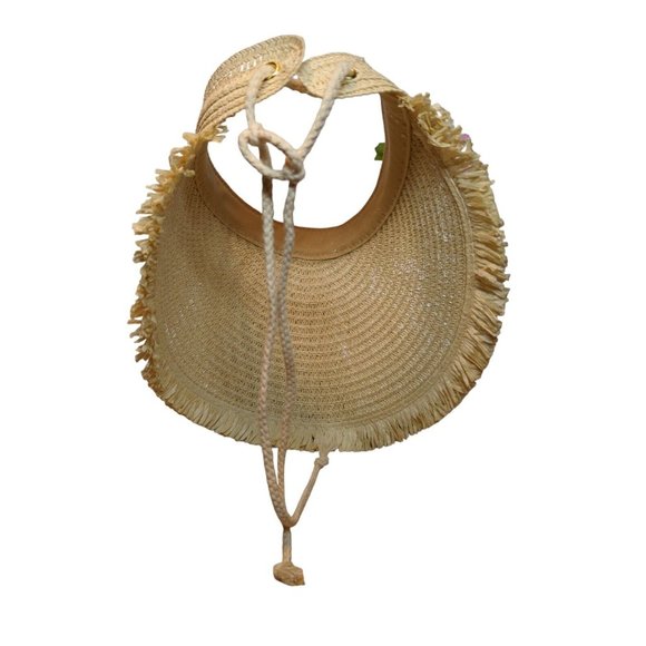 Women’s Summer Straw Visor Birds Flowers Adjustable One Of A Kind Hand Decorated - Picture 5 of 5